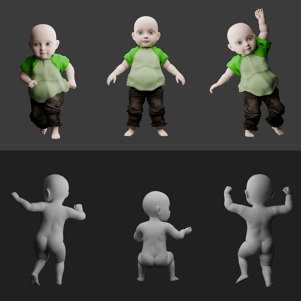 表情まで動かせるリアルな赤ちゃん 3Dキャラ素材(FBX対応)転生漫画・育児シーンに最適!【CLIP STUDIO PAINTで使えるおまけつき】