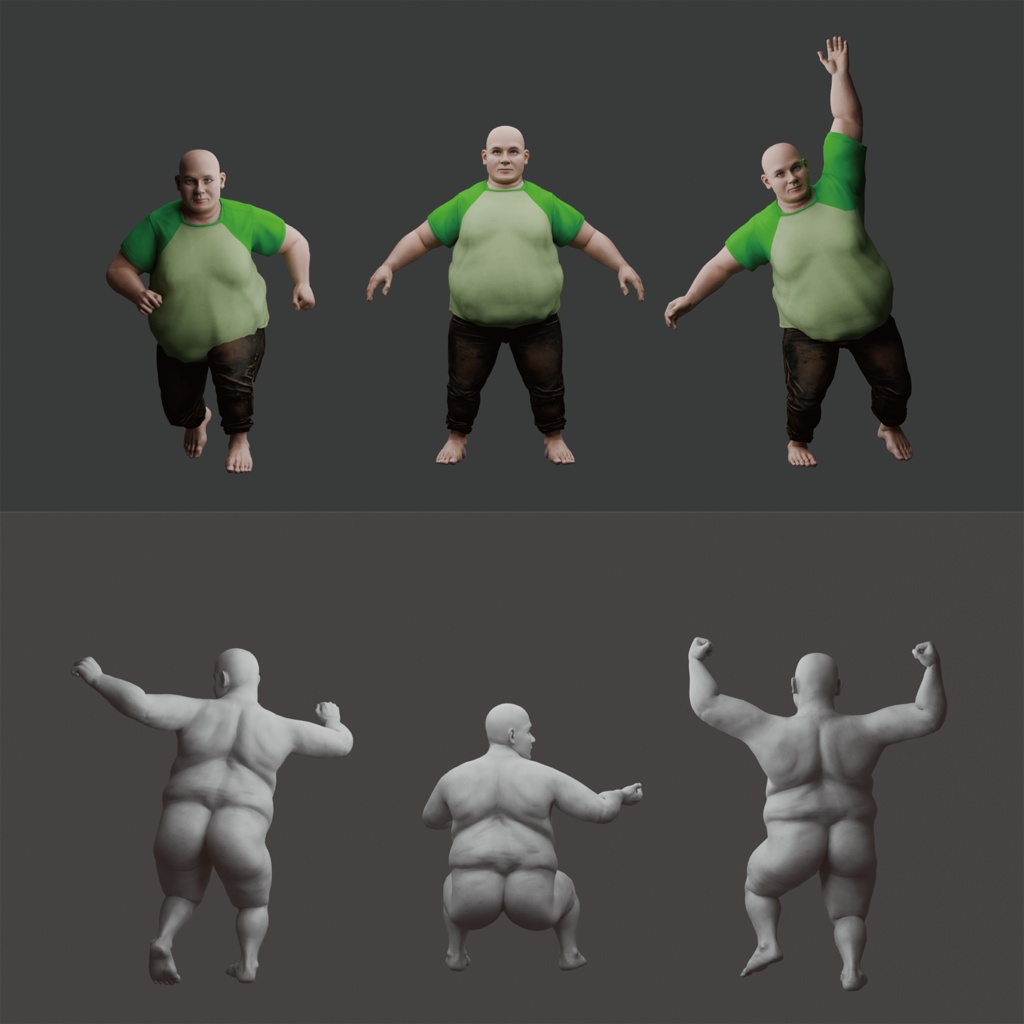 表情まで動かせるリアルな中年男性 3Dキャラ素材(FBX対応)ぽっちゃり体型・モブ表現に最適!【CLIP STUDIO PAINTで使えるおまけつき】