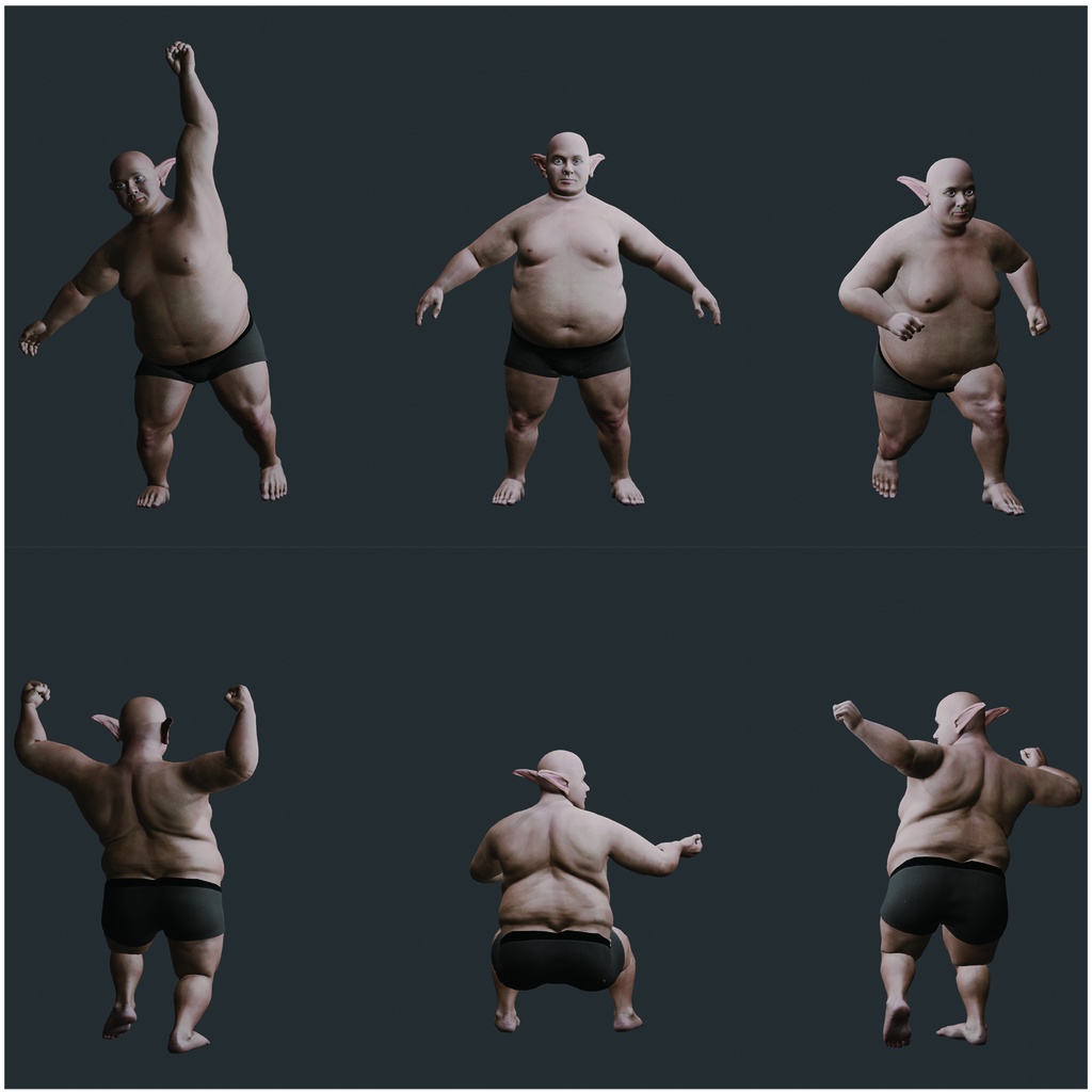 表情まで動かせるリアルな中年男性エルフ 3Dキャラ素材(FBX対応)ぽっちゃり体型・異世界モブに最適!【CLIP STUDIO PAINTで使えるおまけつき】