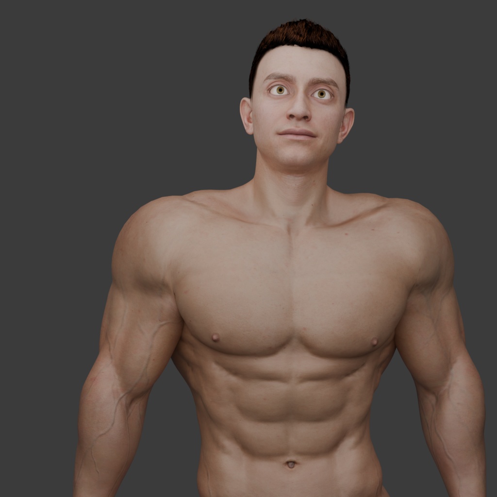 表情まで動かせるリアルなハードマッチョ男性 3Dキャラ素材(FBX対応)超筋肉質・モブ〜主人公表現に最適!【CLIP STUDIO PAINTで使えるおまけつき】