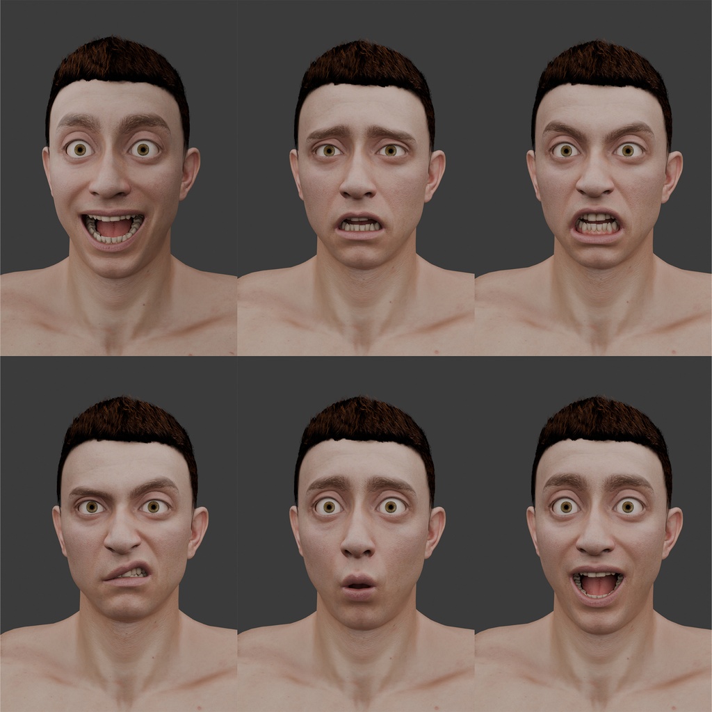 表情まで動かせるリアルなハードマッチョ男性 3Dキャラ素材(FBX対応)超筋肉質・モブ〜主人公表現に最適!【CLIP STUDIO PAINTで使えるおまけつき】