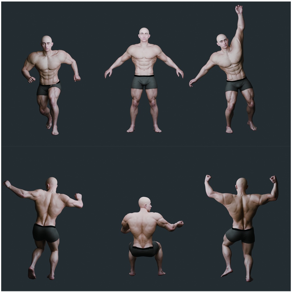 表情まで動かせるリアルなハードマッチョ男性 3Dキャラ素材(FBX対応)超筋肉質・モブ〜主人公表現に最適!【CLIP STUDIO PAINTで使えるおまけつき】