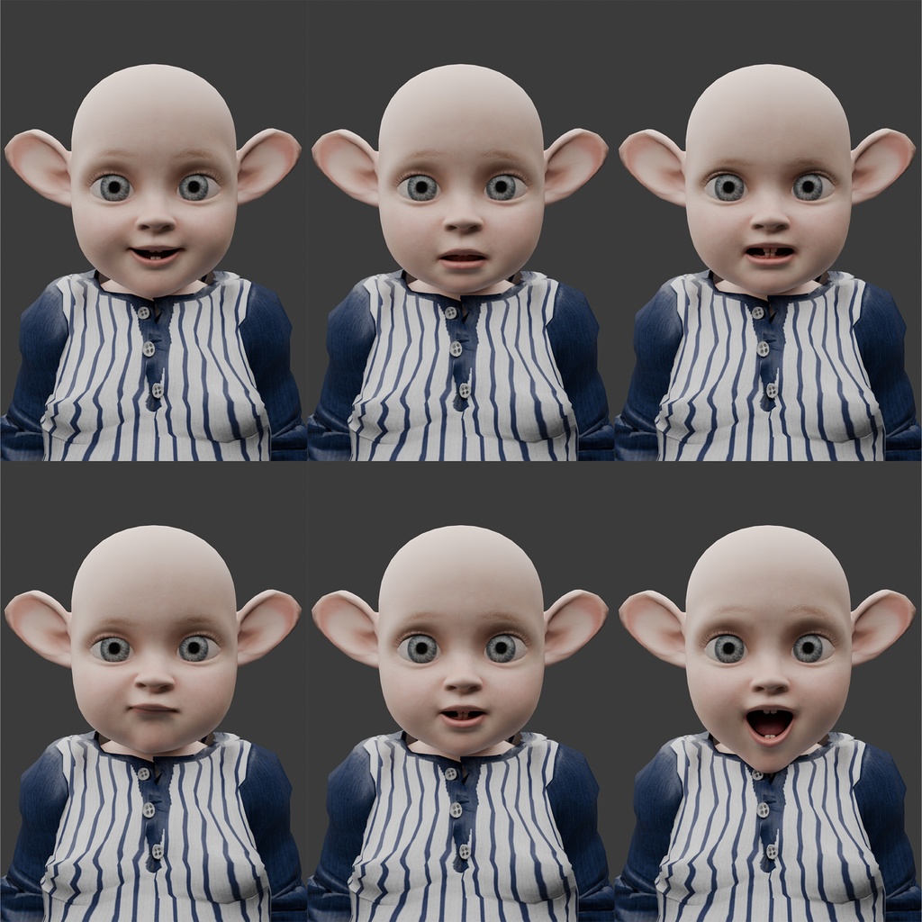 表情まで動かせるリアルなネズミ耳赤ちゃん 3Dキャラ素材(FBX対応)異世界転生・ファンタジー漫画に最適!【CLIP STUDIO PAINTで使えるおまけつき】