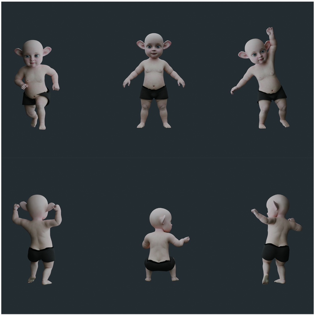 表情まで動かせるリアルなネズミ耳赤ちゃん 3Dキャラ素材(FBX対応)異世界転生・ファンタジー漫画に最適!【CLIP STUDIO PAINTで使えるおまけつき】