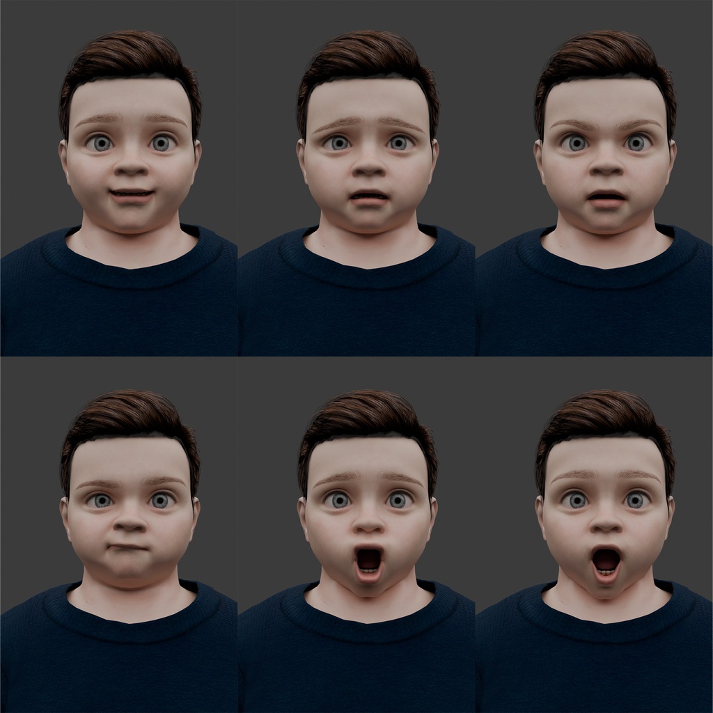 表情まで動かせるリアルなぽっちゃり小学生男子 3Dキャラ素材(FBX対応)ふっくらキッズ表現に最適!【CLIP STUDIO PAINTで使えるおまけつき】