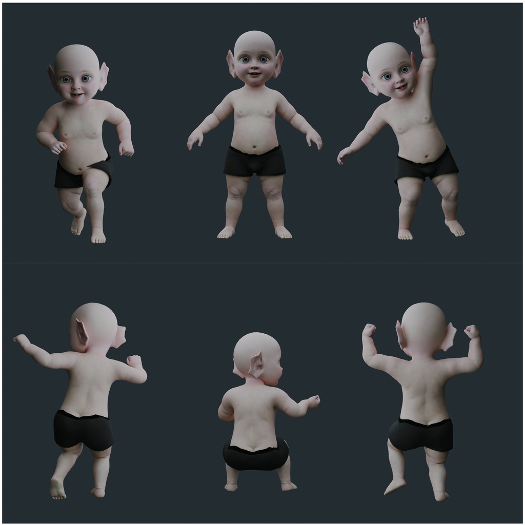 表情まで動かせるリアルなヒレ耳赤ちゃん 3Dキャラ素材(FBX対応) 人魚族・異世界ファンタジーに最適!【CLIP STUDIO PAINTで使えるおまけつき】