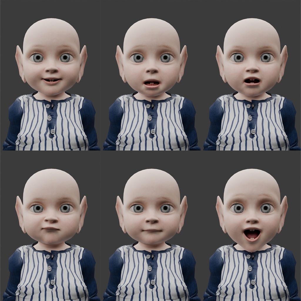 表情まで動かせるリアルなヒレ耳赤ちゃん 3Dキャラ素材(FBX対応) 人魚族・異世界ファンタジーに最適!【CLIP STUDIO PAINTで使えるおまけつき】