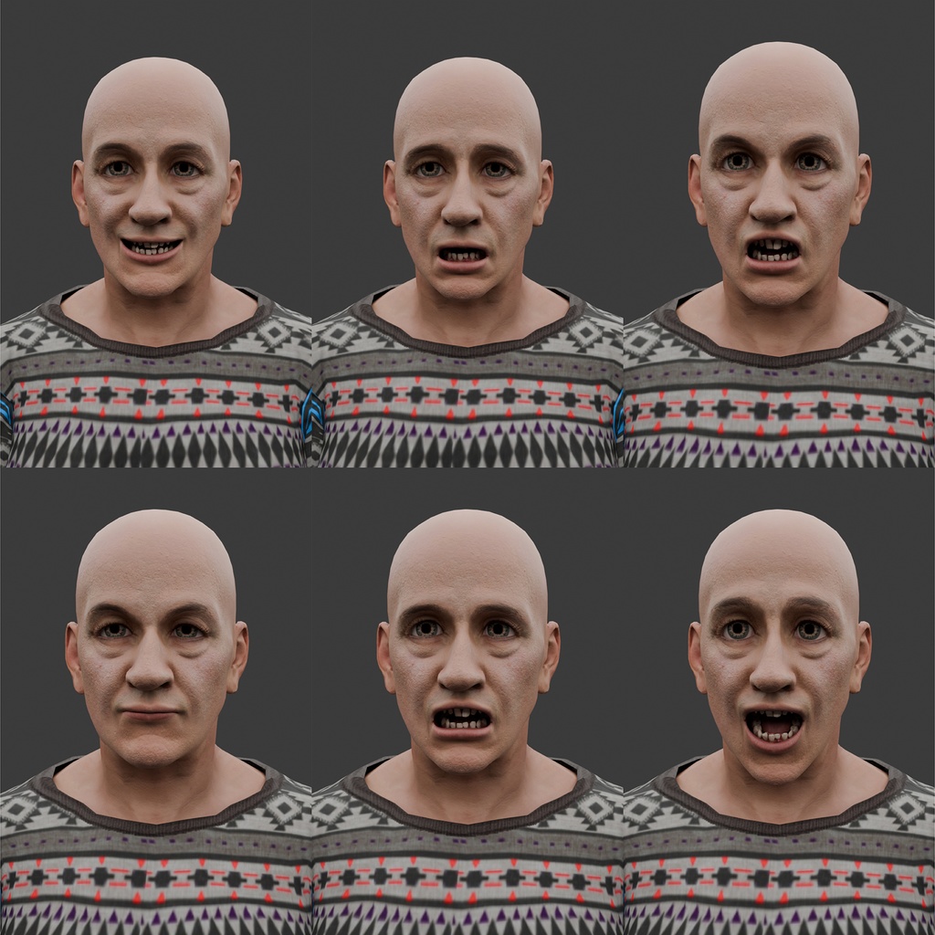 表情まで動かせるリアルなおじいちゃん 3Dキャラ素材(FBX対応)老年男性・モブ表現に最適!【CLIP STUDIO PAINTで使えるおまけつき】