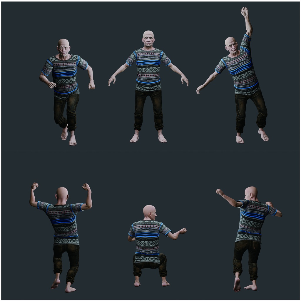 表情まで動かせるリアルなおじいちゃん 3Dキャラ素材(FBX対応)老年男性・モブ表現に最適!【CLIP STUDIO PAINTで使えるおまけつき】