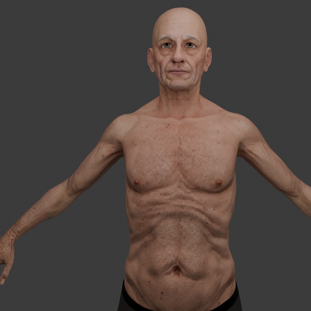 表情まで動かせるリアルなおじいちゃん 3Dキャラ素材(FBX対応)老年男性・モブ表現に最適!【CLIP STUDIO PAINTで使えるおまけつき】