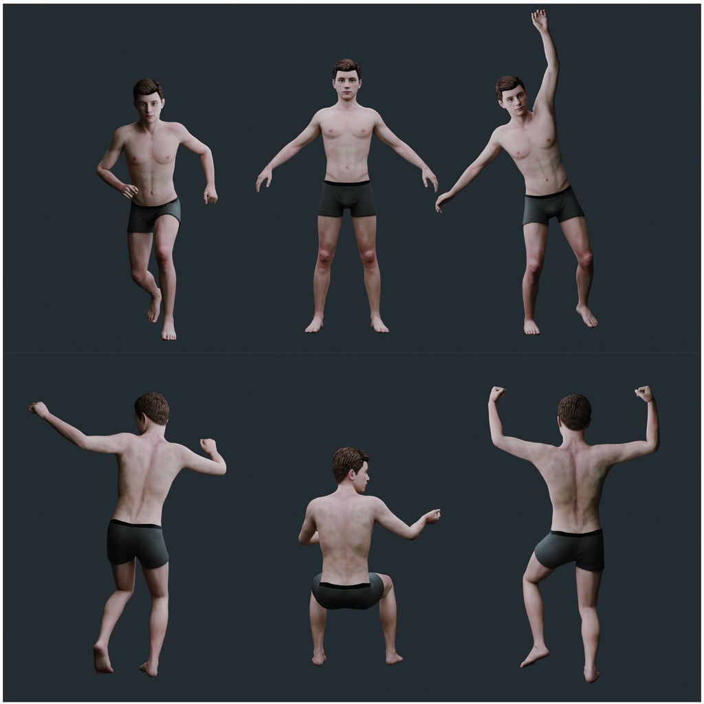 表情まで動かせるリアルな標準体型男性 3Dキャラ素材(FBX対応)日常・汎用性抜群のモブ表現に最適!【CLIP STUDIO PAINTで使えるおまけつき】