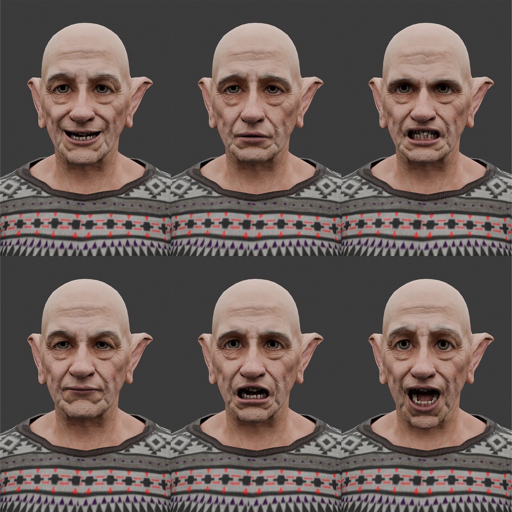 表情まで動かせるリアルなおじいちゃんエルフ 3Dキャラ素材(FBX対応) 森の賢者・異世界モブに最適!【CLIP STUDIO PAINTで使えるおまけつき】