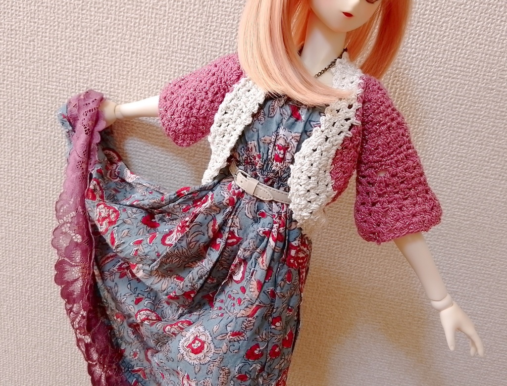 手編みドール用衣装ゆったりカーディガン　春夏秋用[０２]【お昼寝雑貨店】