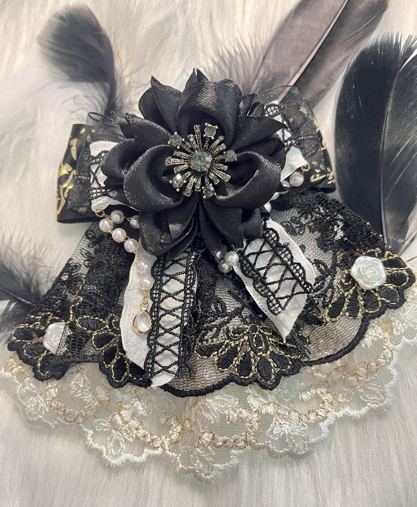 ハンドメイドリボンチャーム 黒バラ コスプレ ハロウィン ロリータ
