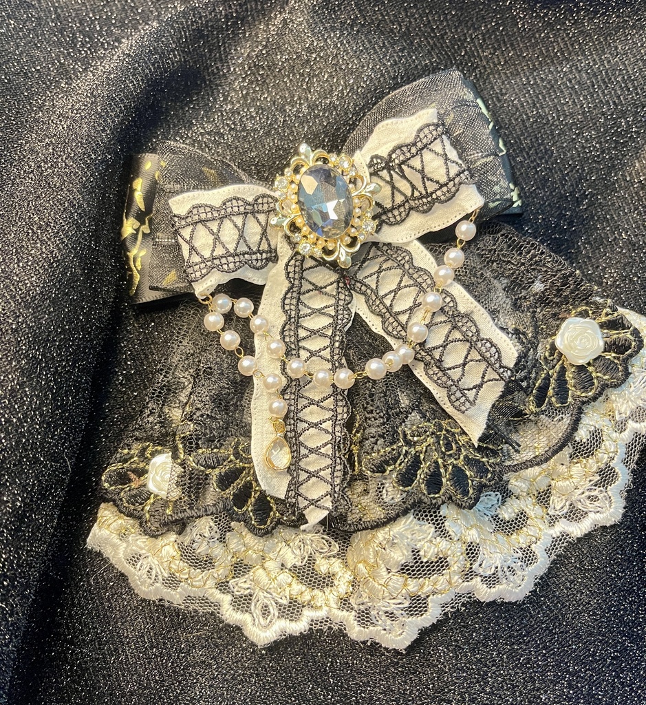 ハンドメイドリボンチャーム 黒バラ コスプレ ハロウィン ロリータ