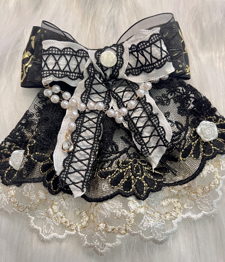 ハンドメイドリボンチャーム 黒バラ コスプレ ハロウィン ロリータ