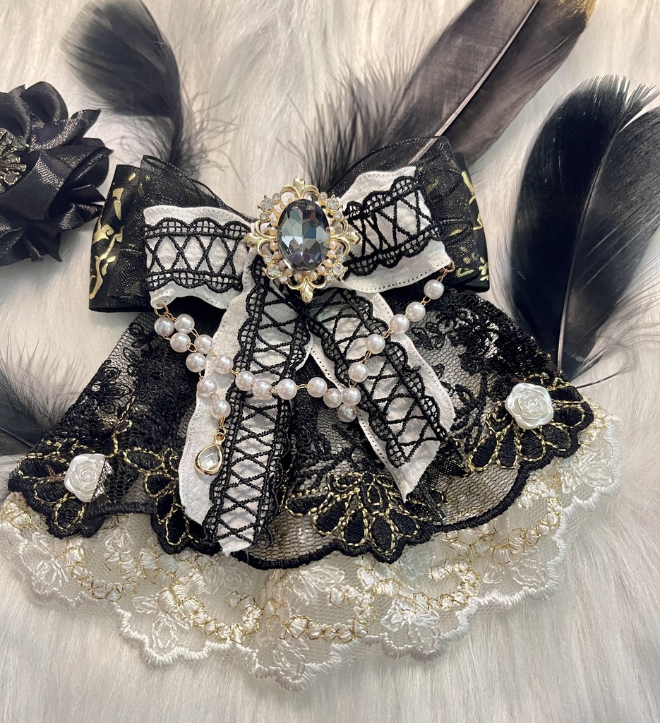 ハンドメイドリボンチャーム 黒バラ コスプレ ハロウィン ロリータ