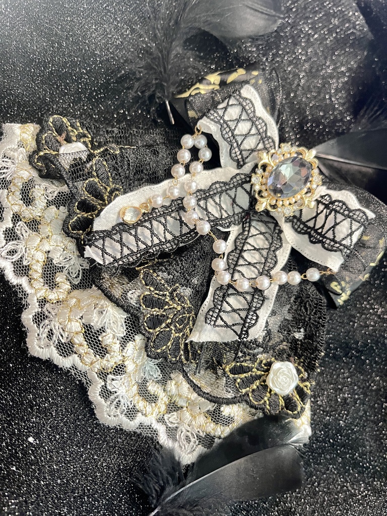 ハンドメイドリボンチャーム 黒バラ コスプレ ハロウィン ロリータ