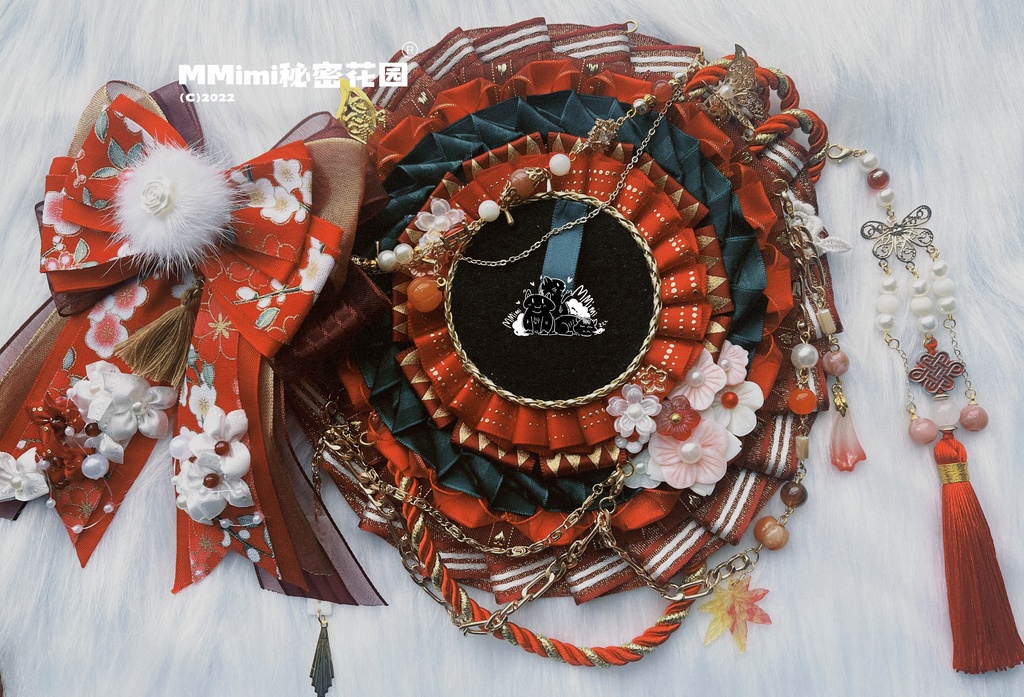 【お祈り*.°★* 新年✿】MMimiハンドメイドロゼット 超華麗赤系