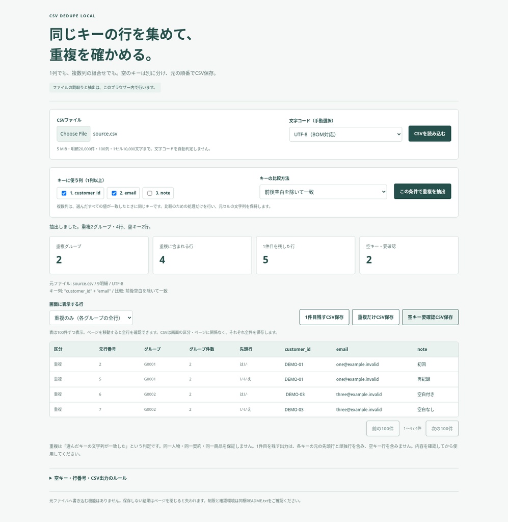 CSV重複抽出 ローカル
