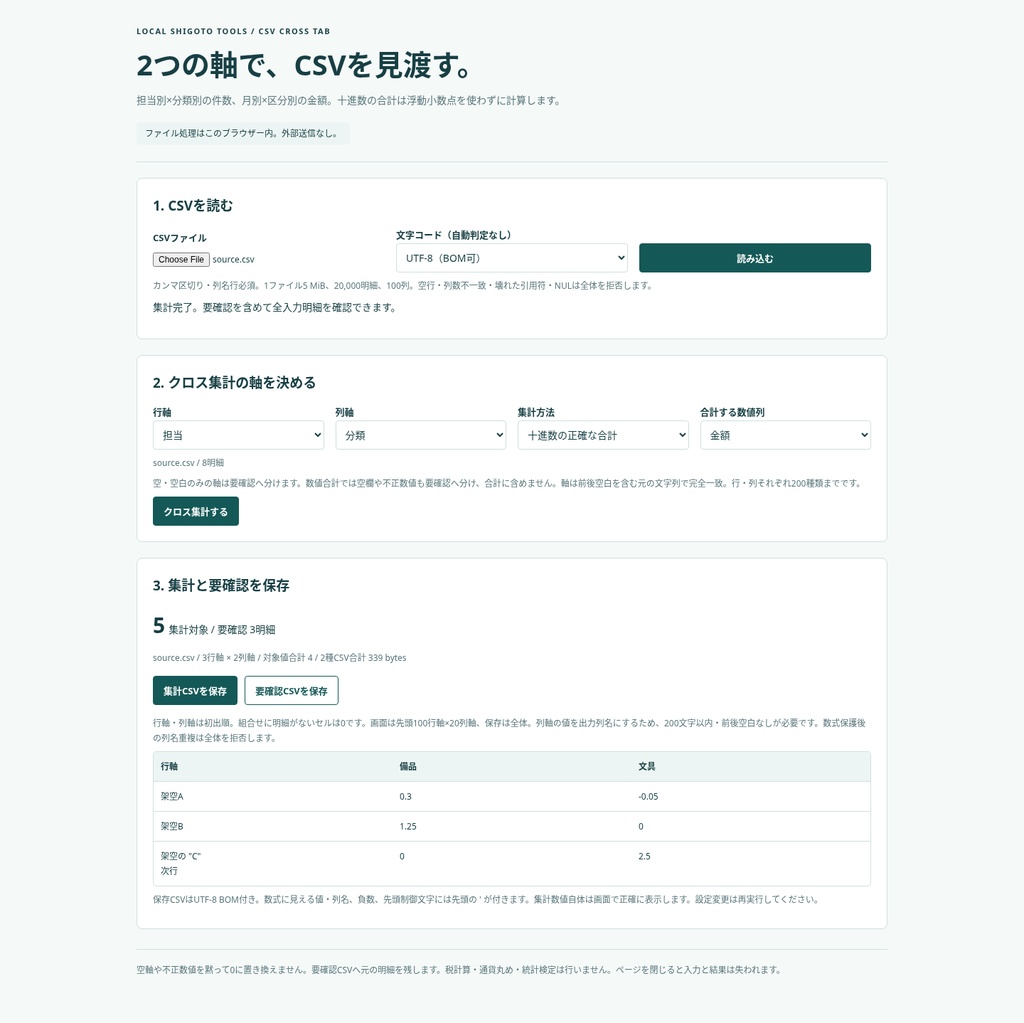 CSVクロス集計 ローカル
