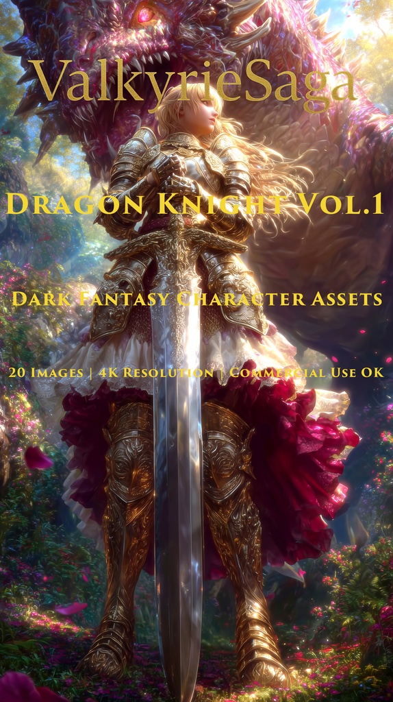 [ValkyrieSaga] Dragon Knight Vol.2 - Dark Fantasy Female Knight / ダークファンタジー女騎士・竜騎士イラスト素材集【20枚/4K/商用可】