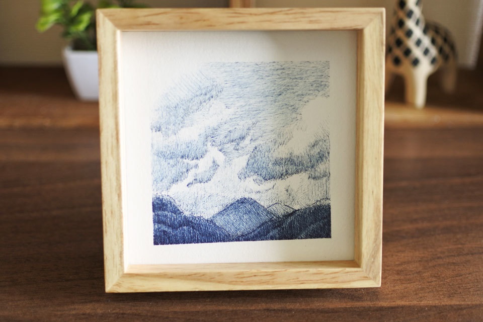 《空と山の絵》no.4【原画】ミニ額縁