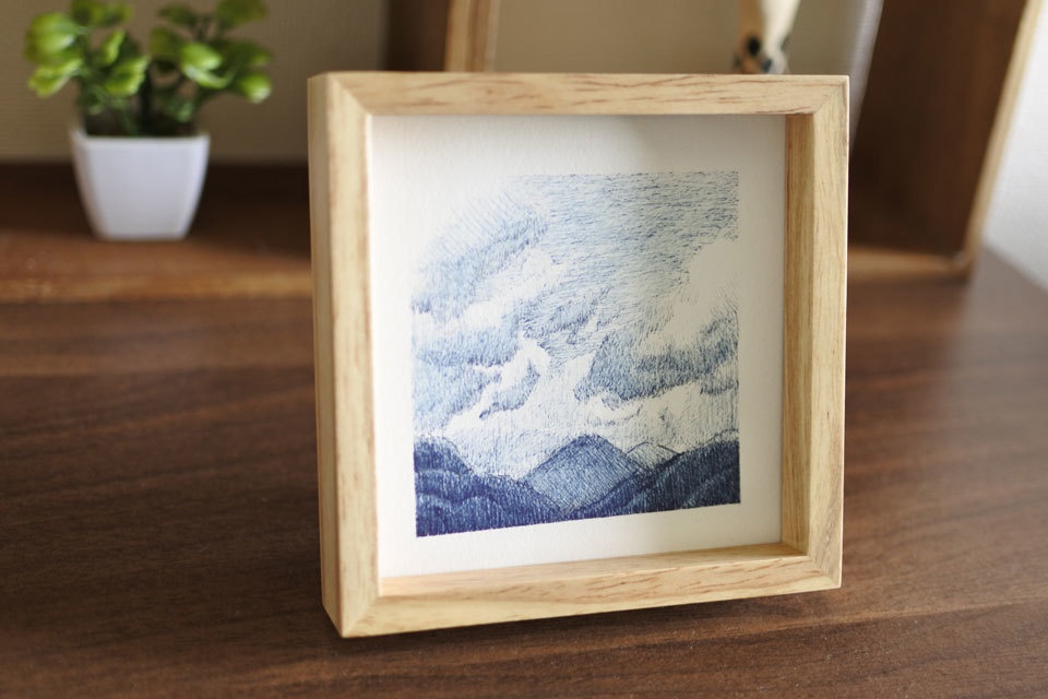 《空と山の絵》no.4【原画】ミニ額縁