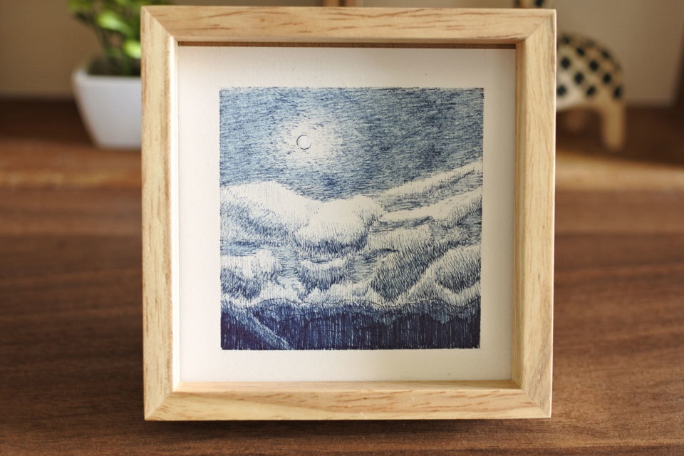 《夜空と月の絵》no.7【原画】ミニ額