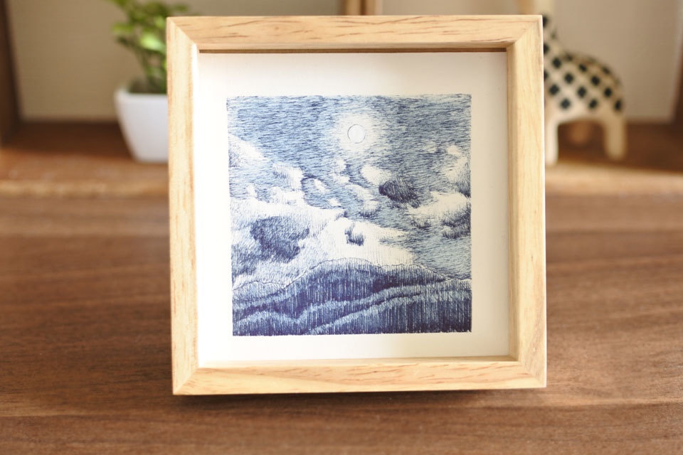 《夜空と月の絵》no.8 【原画】ミニ額