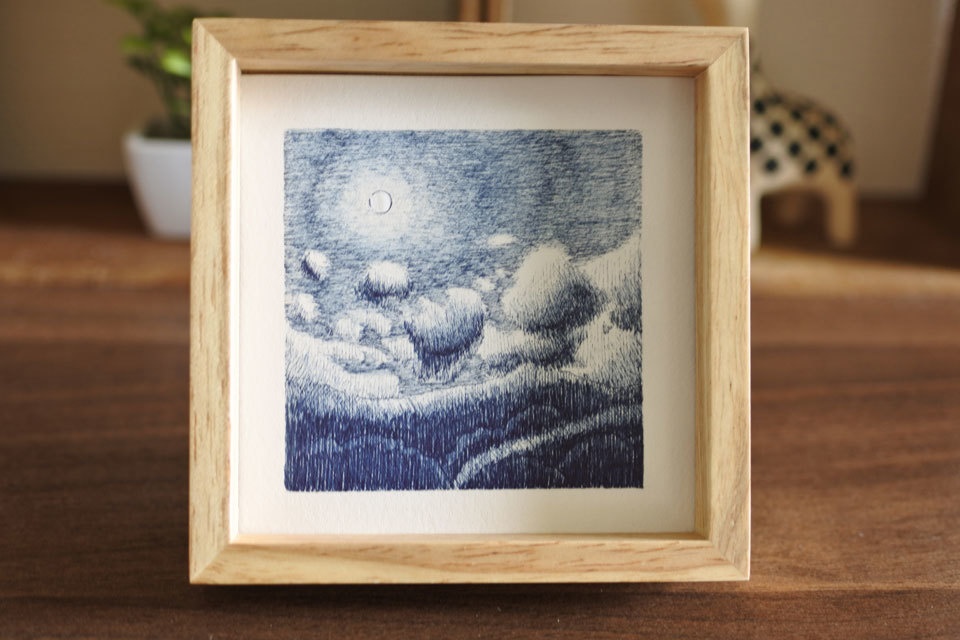 《夜空と月の絵》no.9【原画】ミニ額