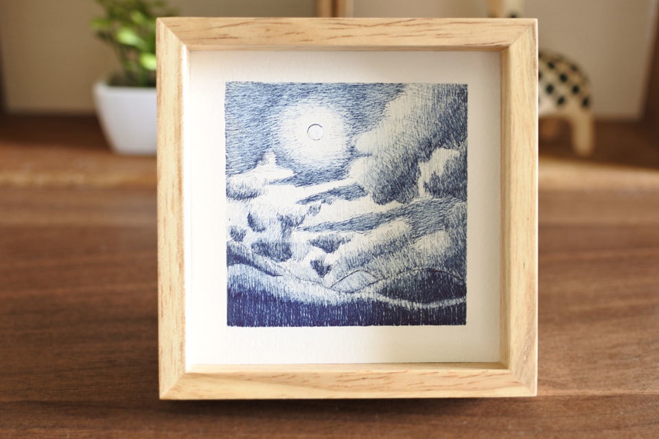 《夜空と月の絵》no.10【原画】ミニ額