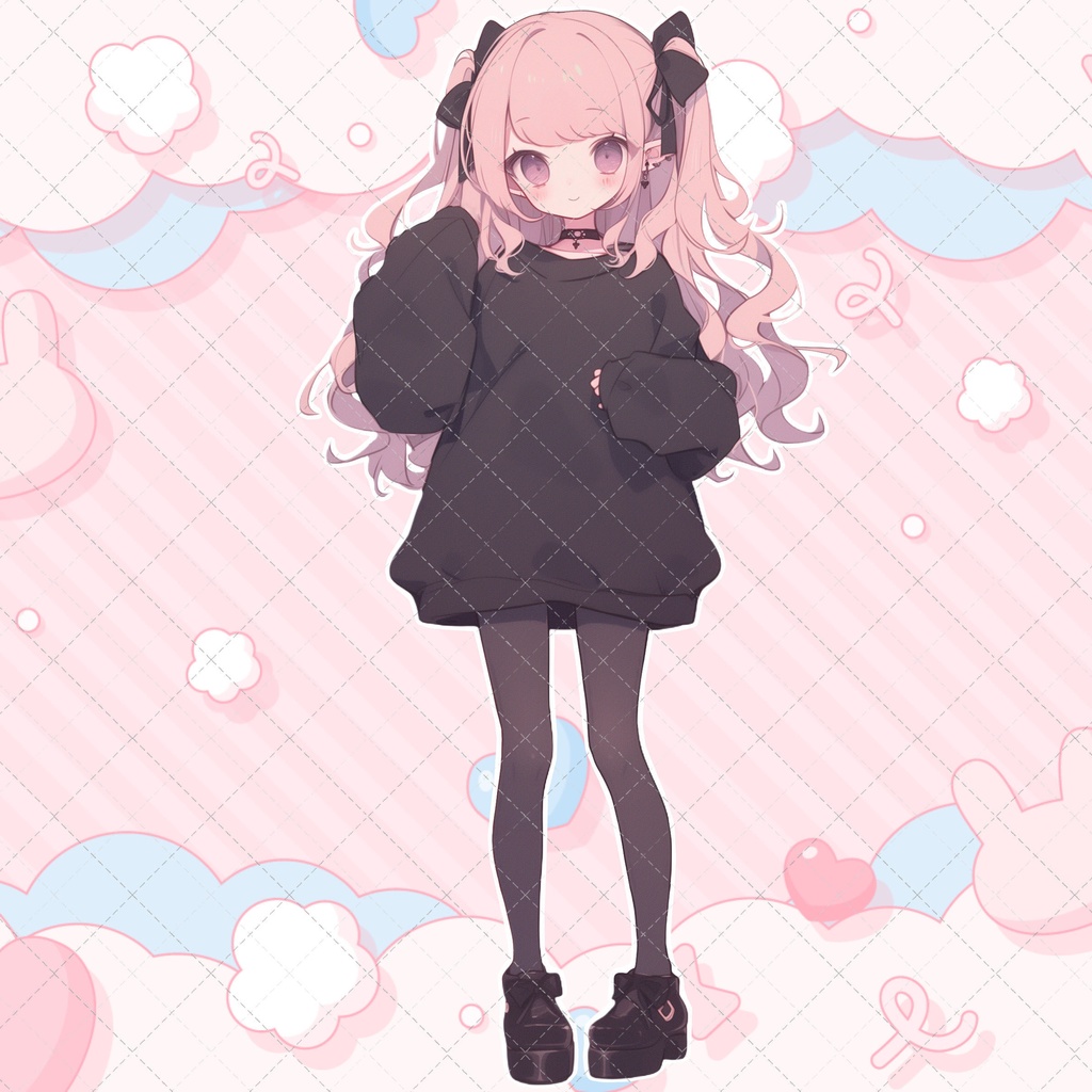 【表情差分付き】大きな黒リボンをつけた女の子立ち絵!