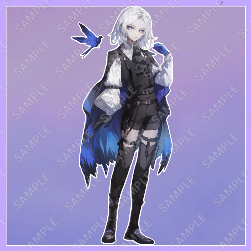 【1点限定販売】青い鳥を連れたミステリアスな中性キャラ立ち絵!表情差分付き!