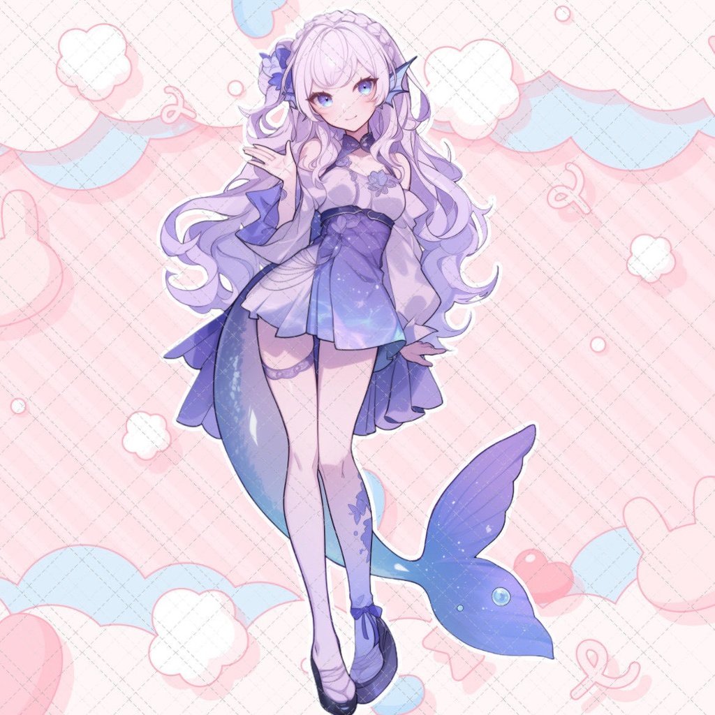 【1点限定販売】淡紫の猫目人魚ちゃん立ち絵!