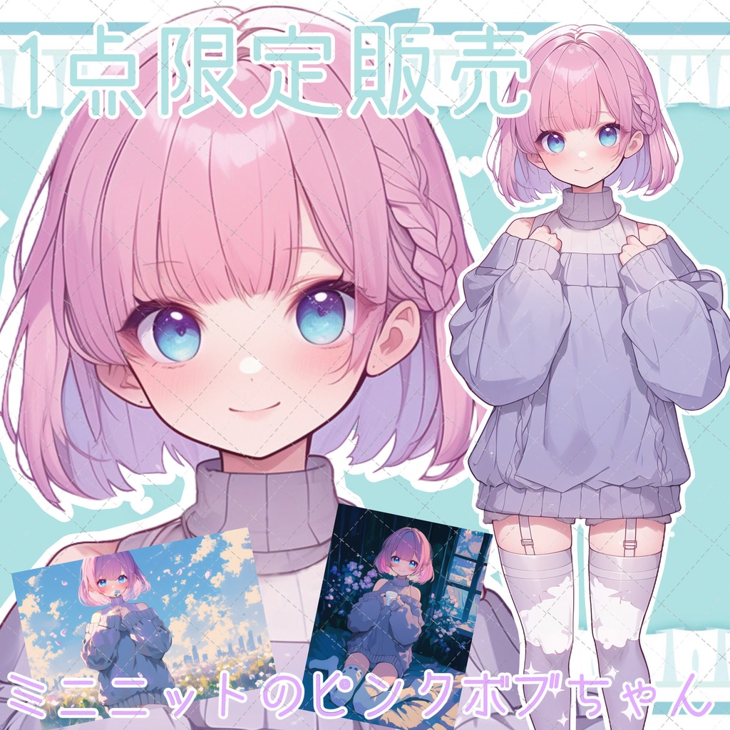 【１点限定販売】破綻大き目のため格安！ミニニットピンクボブちゃん立ち絵！イラスト付き♡