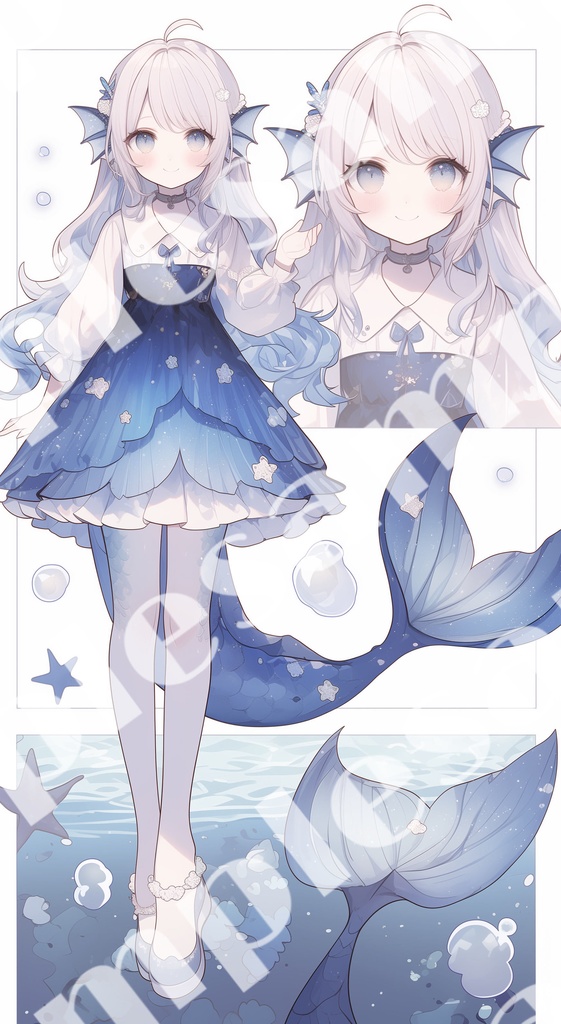 【1点限定販売】星空×人魚ちゃん立ち絵🌠🐟表情差分と設定画風イラスト付き♡