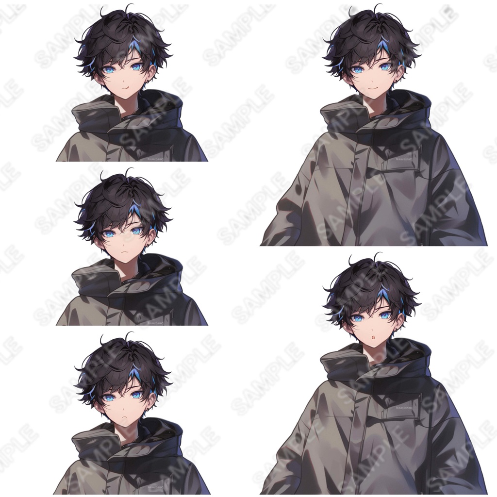 【1点限定販売】表情差分付き水色メッシュのイケメンくん立ち絵!