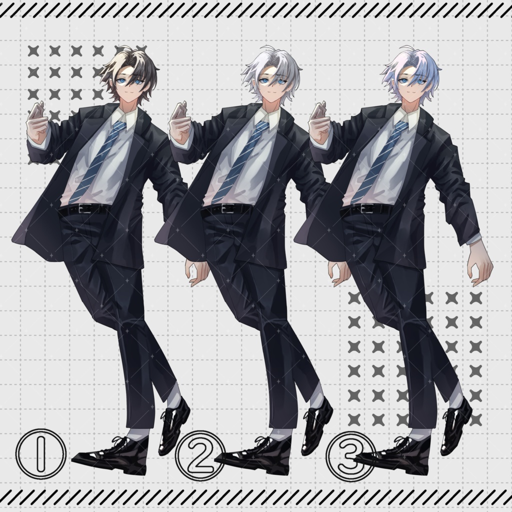 立ち絵素材13-男性-【服装+戦闘差分有】【色差分3種】【表情24種】