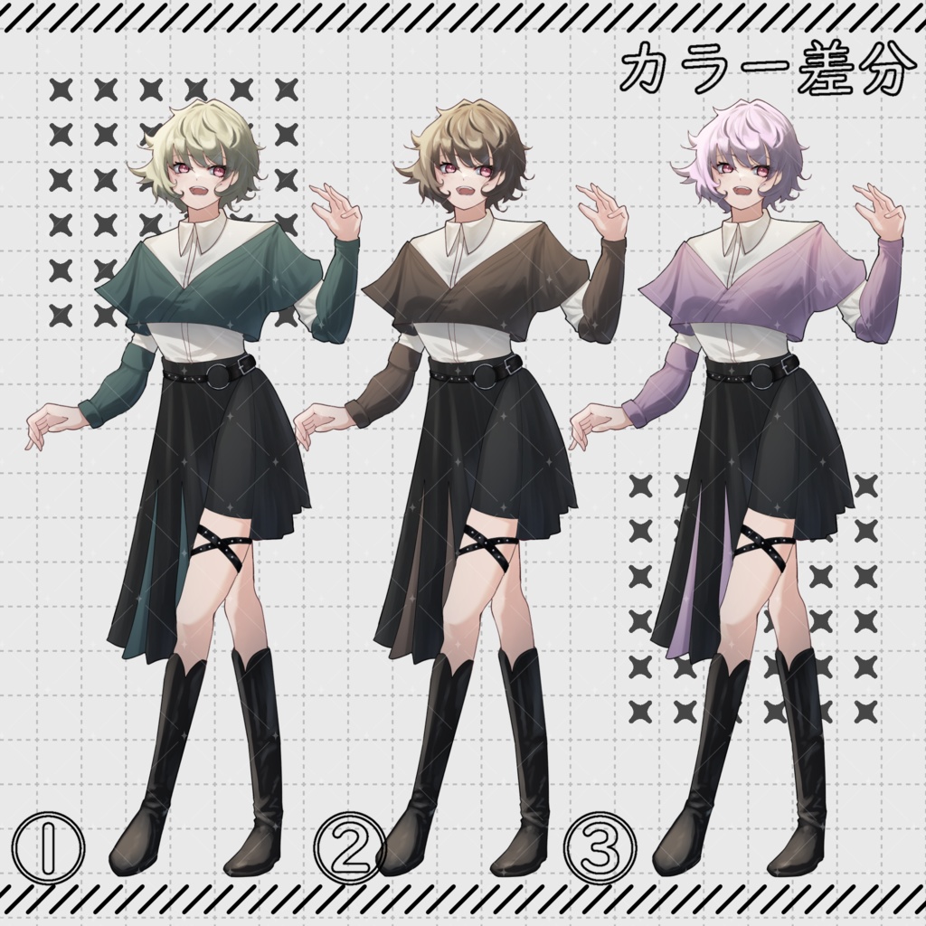 立ち絵素材18-女性-【色差分3種】【表情24種】