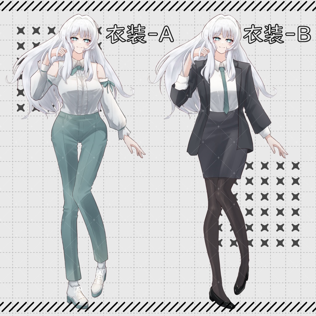 立ち絵素材19-女性-【服装差分2種】【表情24種】