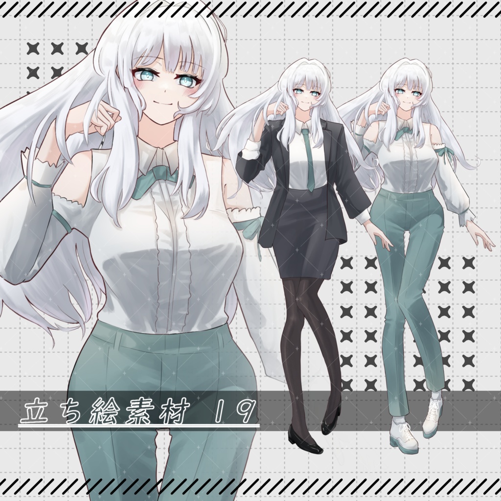 立ち絵素材19-女性-【服装差分2種】【表情24種】