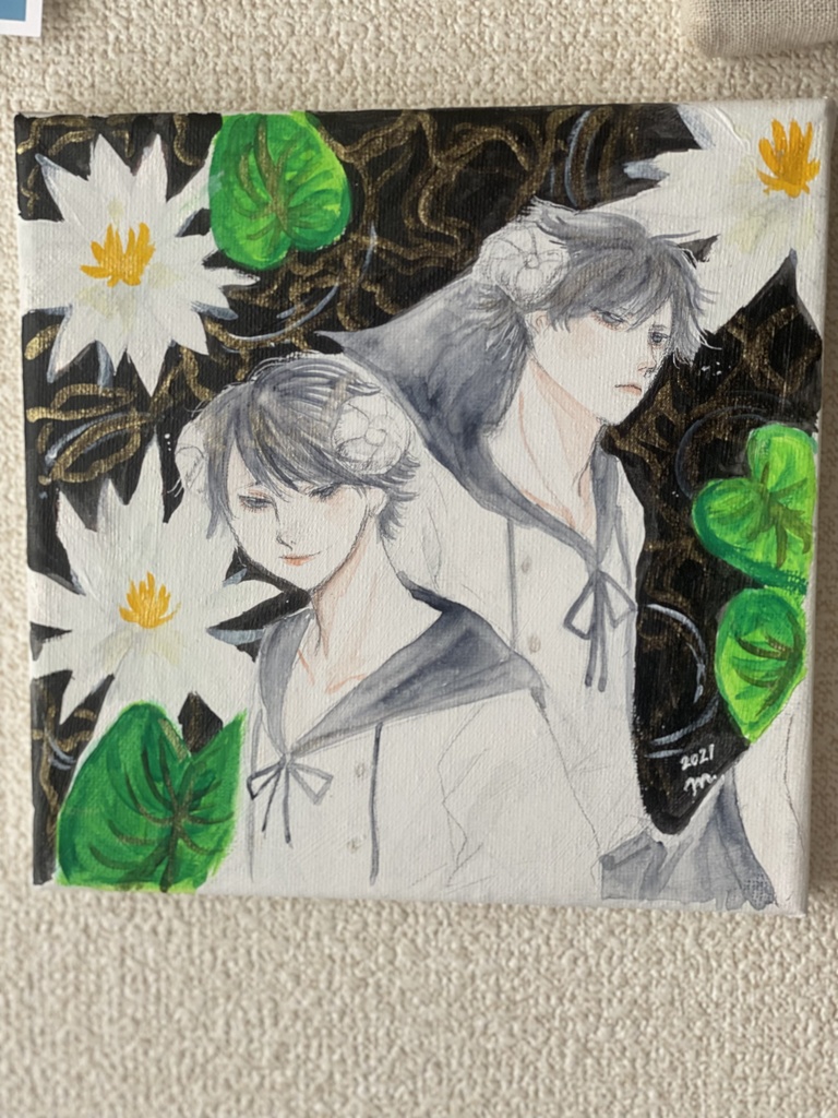 【原画】18x18キャンバス「未草」