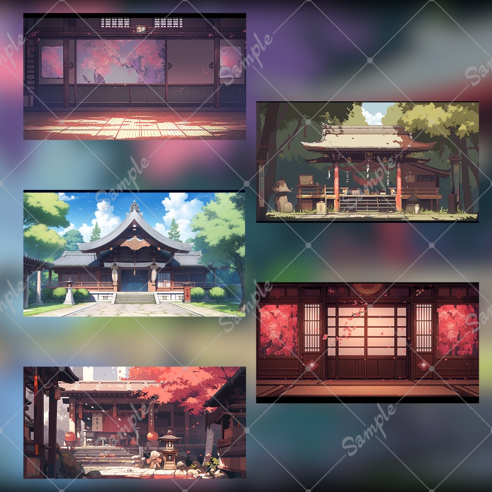 【背景素材】和風 神社が見える背景 10枚セット