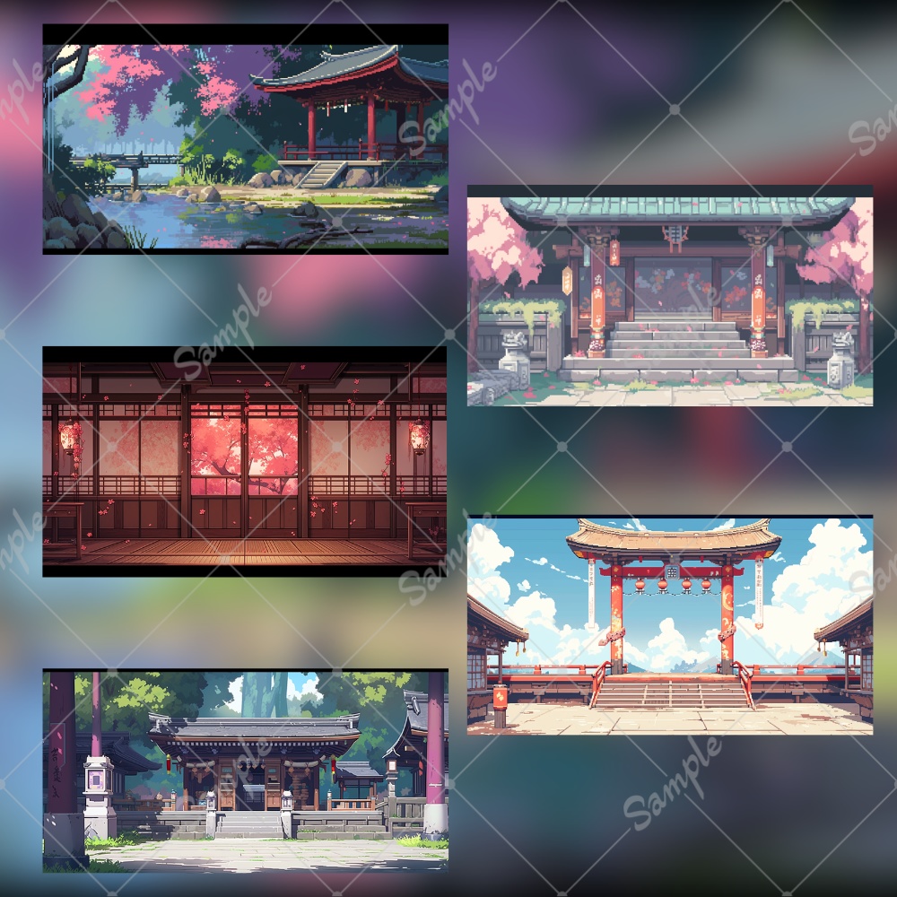 【背景素材】和風 神社が見える背景 10枚セット