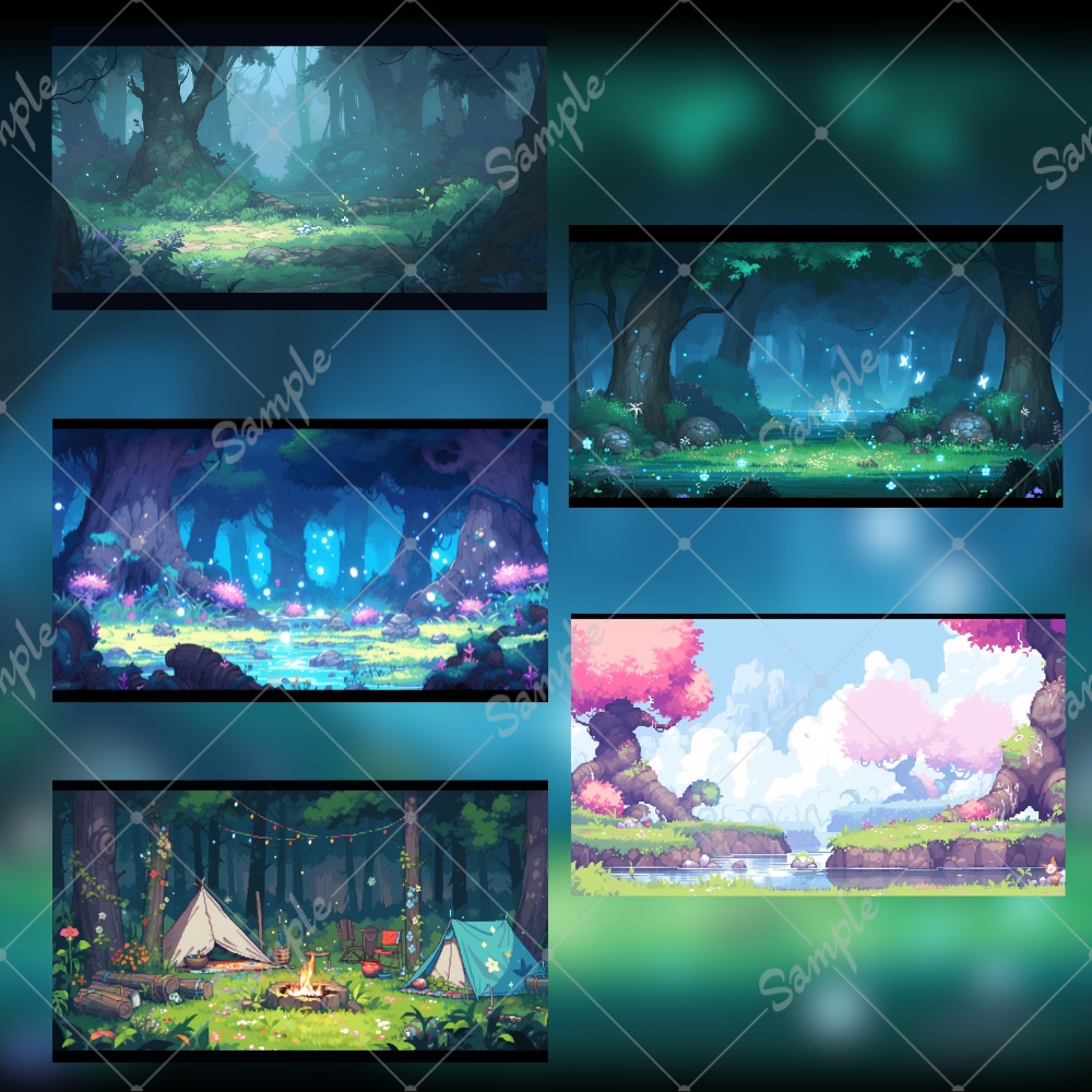 【背景素材】ファンタジーな森の中背景 10枚セット