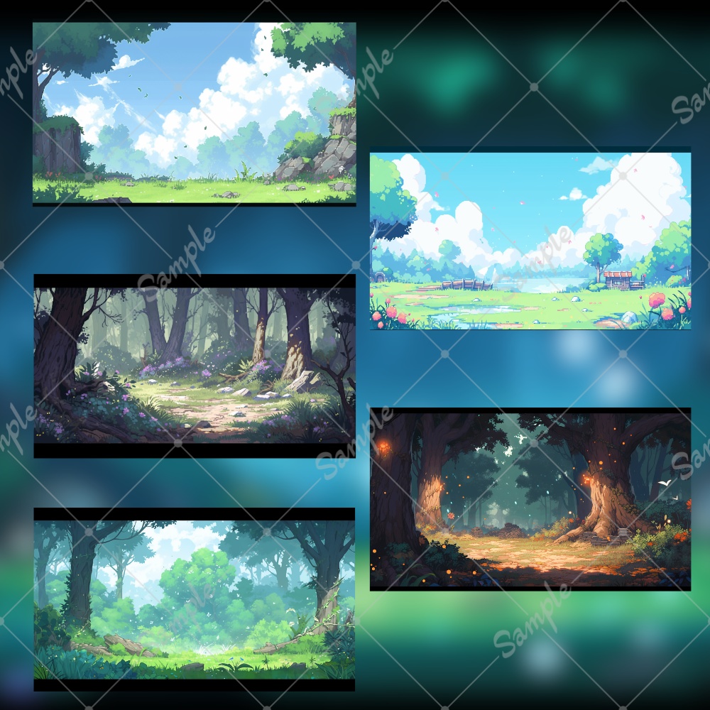 【背景素材】ファンタジーな森の中背景 10枚セット