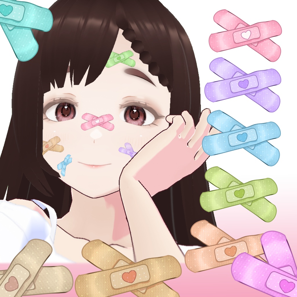 【FREE / VRoid】ハートの絆創膏 15色セット/ Bandaids/Bandage Vroid texture 15 colors