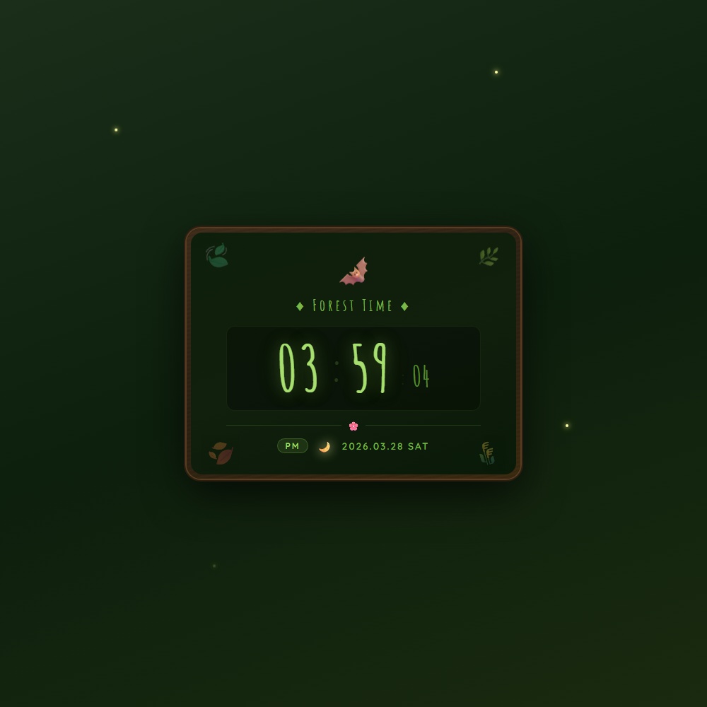 [OBS Widget] HTML Digital Clock — Forest Animal 🦊