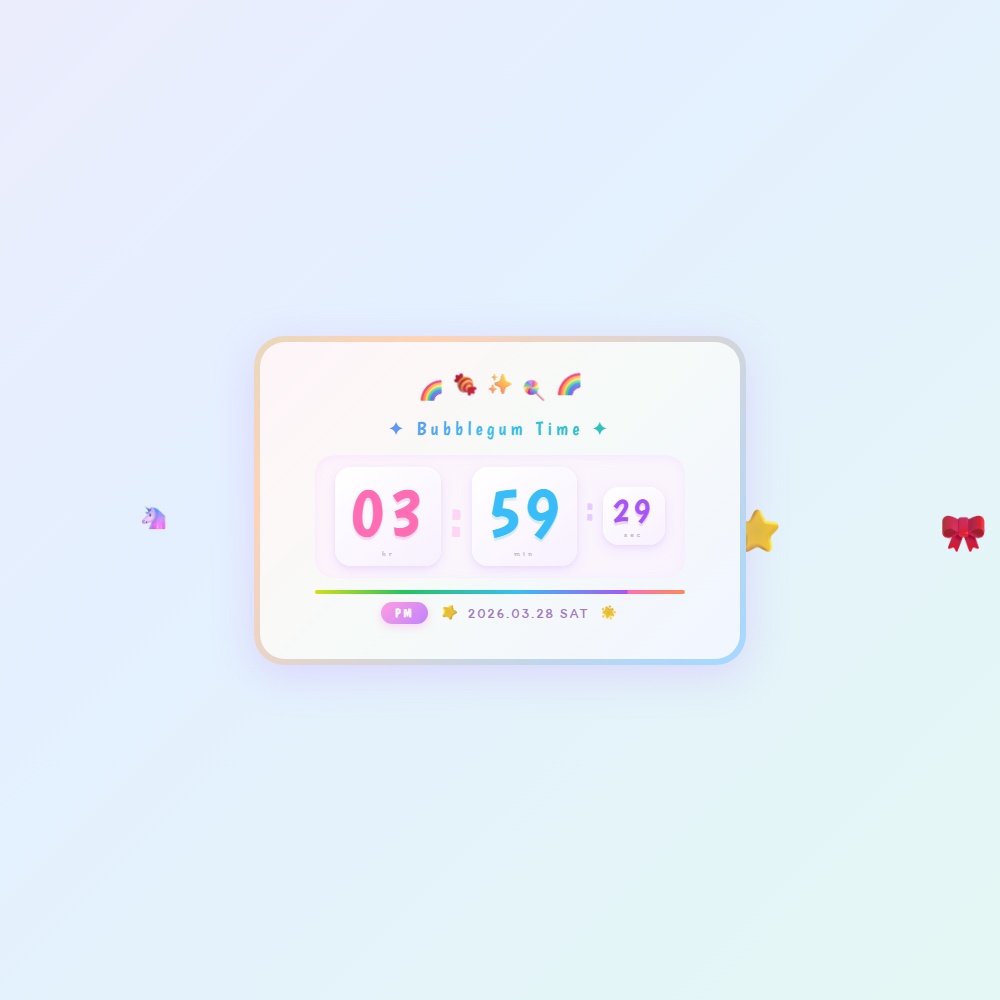 [OBS Widget] HTML Digital Clock — Bubblegum 🍬